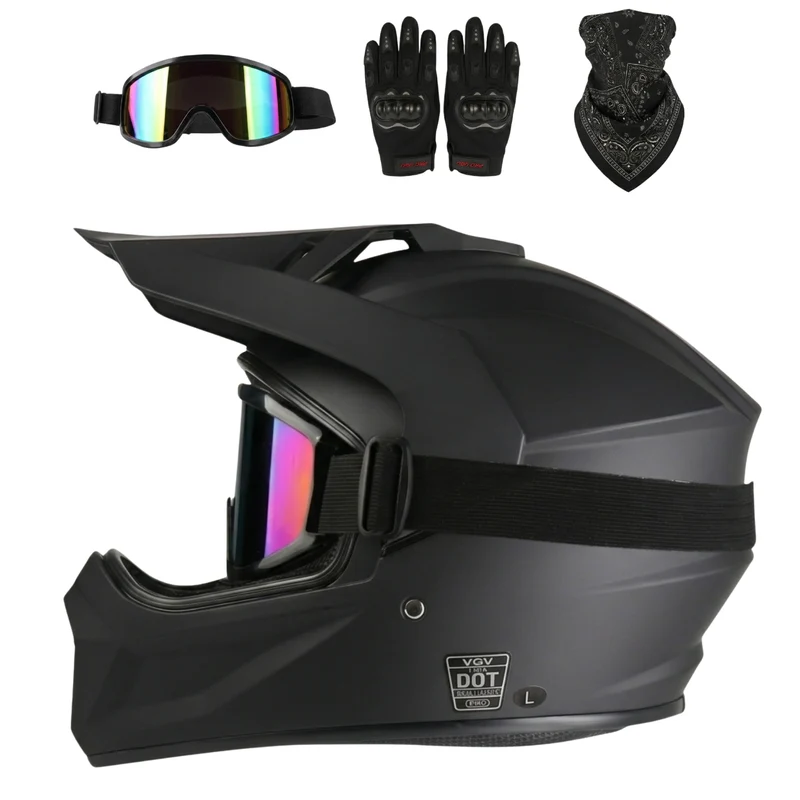 Offroad-Helmset: Helm, Schutzbrille, Taktische Handschuhe & Bandana