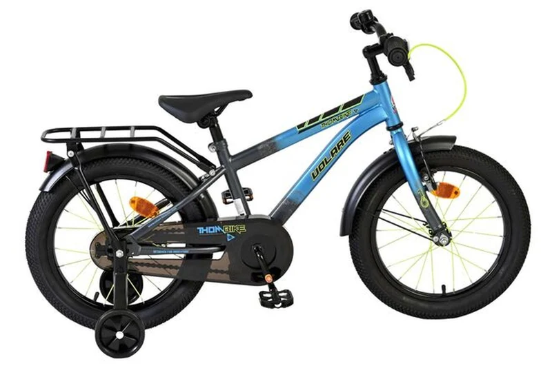 Volare Thombike Kinderfahrrad – Jungen – 16 Zoll – Blaugrau – geschlossener Kettenschutz, abnehmbare Stützräder, Hand- und Rücktrittbremse, höhenverstellbar