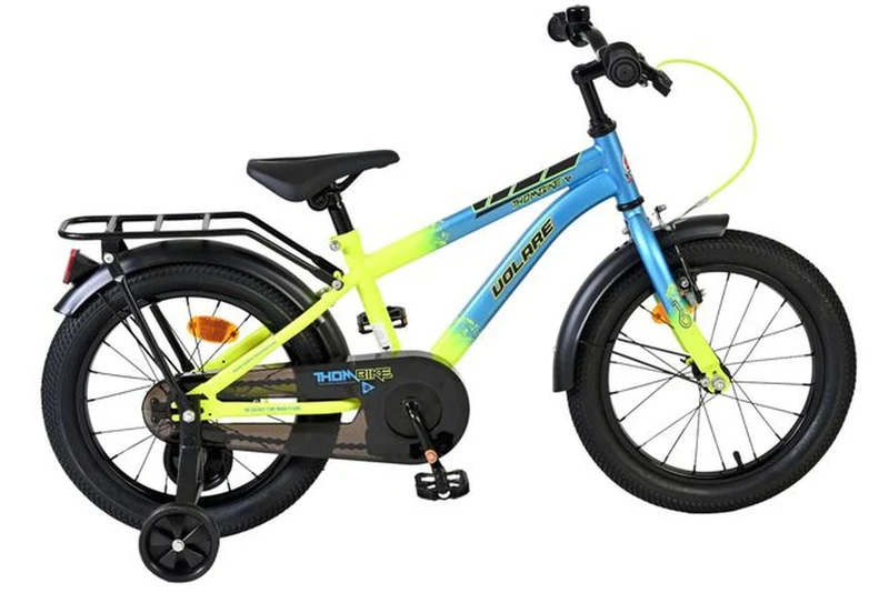 Volare Thombike Kinderfahrrad 16 Zoll Jungen Blau-Gelb mit abnehmbaren Stützrädern und geschlossenem Kettenschutz