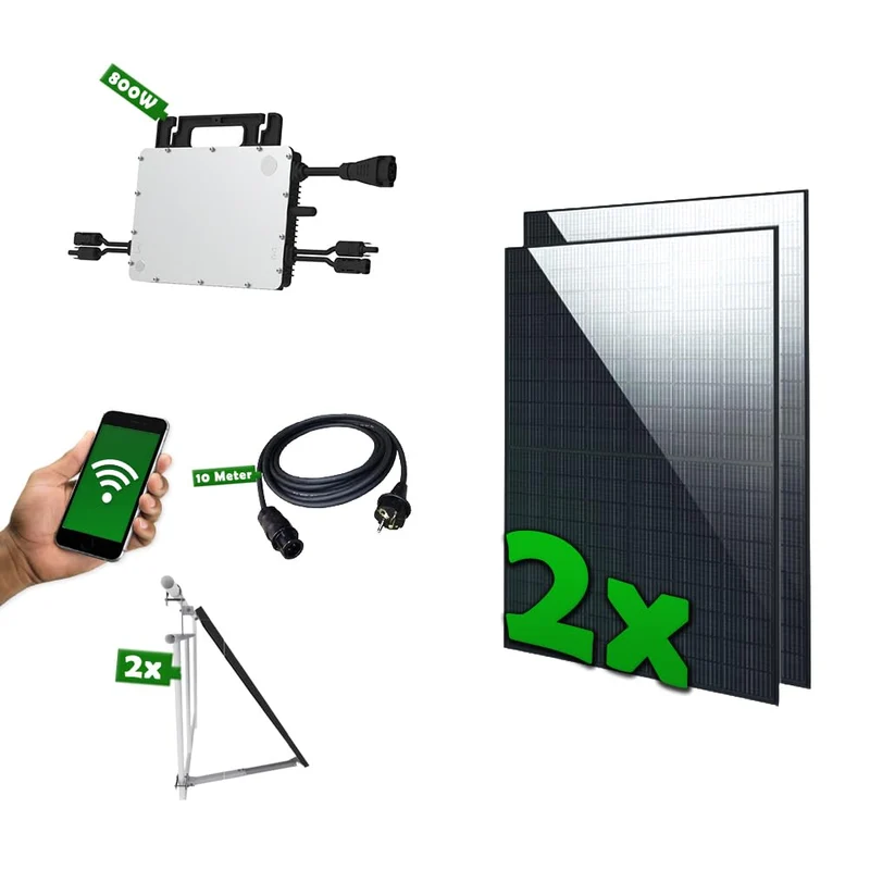 Set 09 - Balkonkraftwerk - 800W Wechselrichter + 10m Betteri Kabel + Solarmodul-Halterung