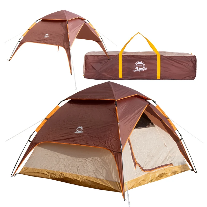 TP Automatik-Campingzelt für 3-4 Personen Pop-Up, doppelwandig, wasserdicht mit Tragetasche Braun/Beige