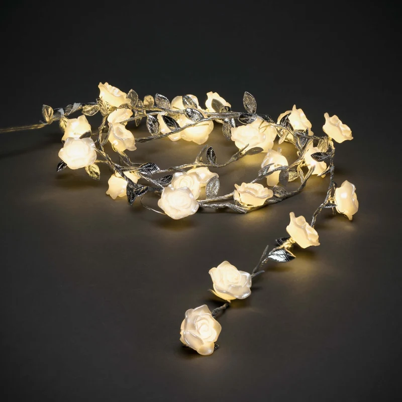 Konstsmide LED Lichterkette mit 25 silbernen Metalldekoblättern in warmweiß