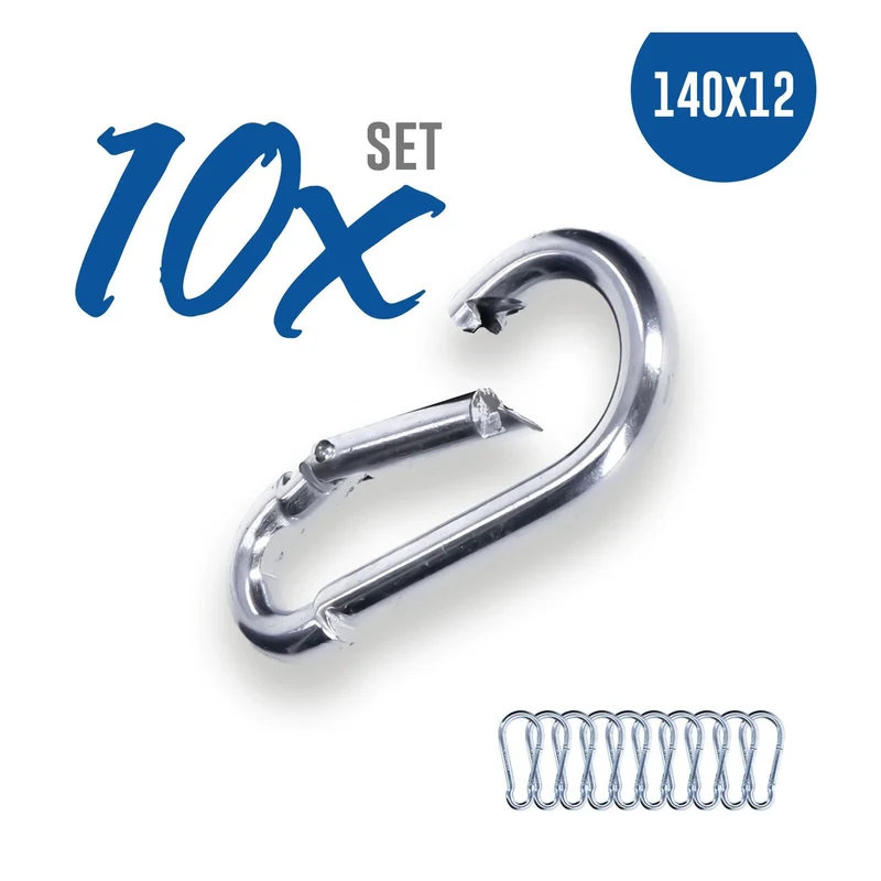 10x Karabinerhaken 12 x 140 verzinkt DIN 5299 C-Form (Birne) rostfrei Schnapphaken bis 450Kg
