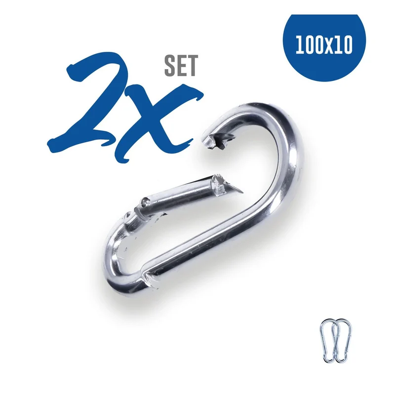 2x Karabinerhaken 100x10 mm Stahl verzinkt DIN5299 C-Form (Birne) rostfrei Schnapphaken bis 350Kg