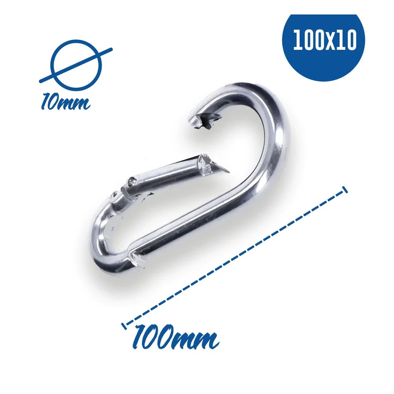Karabinerhaken 10 x 100 mm Stahl verzinkt DIN5299 C-Form (Birne) rostfrei Schnapphaken bis 350Kg