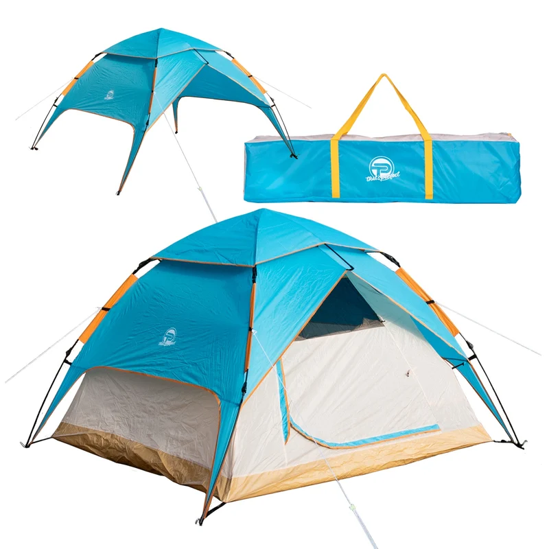 TP Automatik-Campingzelt Zelt für 3-4 Person doppelwandig, wasserdicht Türkis/Beige