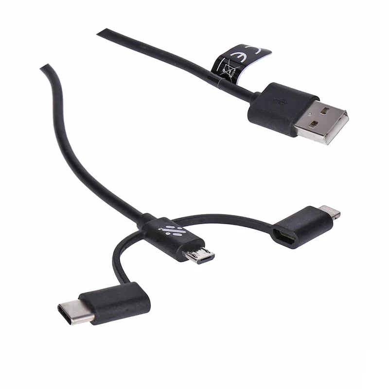 Swipe 3 in 1 USB-Lade- und Syncronisationskabel mit USB-C, Micro-USB, Lightning-Anschluss schwarz