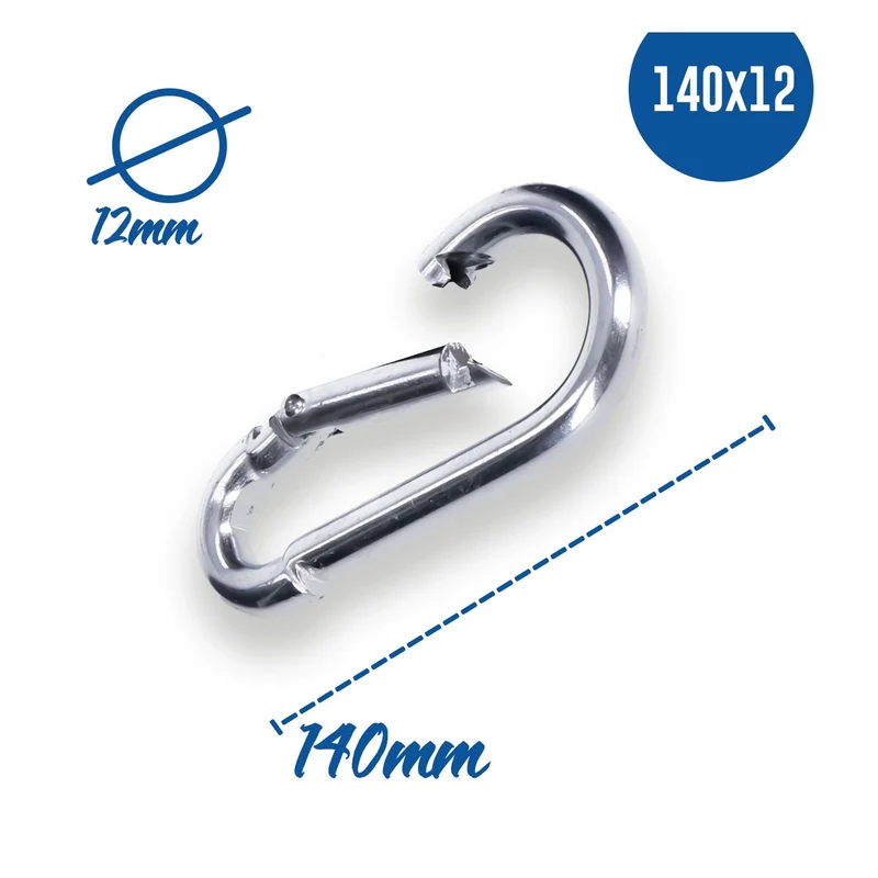 Karabinerhaken 12 x 140 mm Stahl verzinkt DIN5299 C-Form (Birne) rostfrei Schnapphaken bis 450Kg