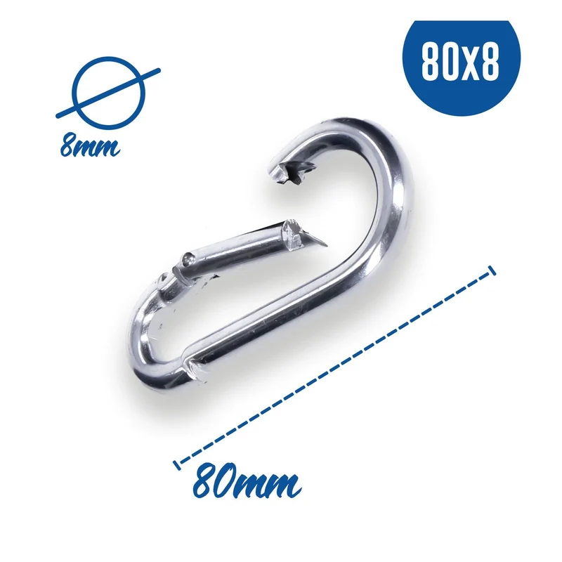 Karabinerhaken 8 x 80 mm Stahl verzinkt DIN5299 C-Form (Birne) rostfrei Schnapphaken bis 230Kg