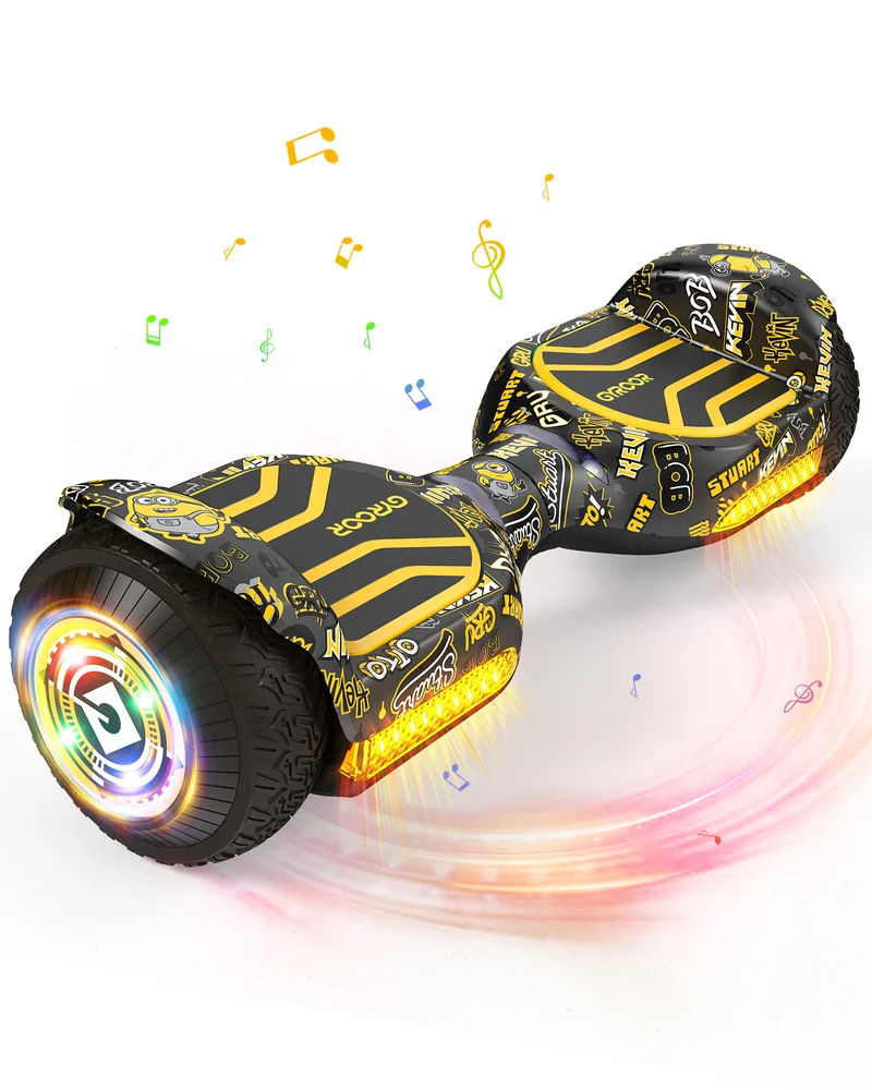 Minions | Gyroor Offroad-Hoverboard 500 W mit LED-Leuchten und Bluetooth für Kinder im Alter von 6 bis 12 Jahren