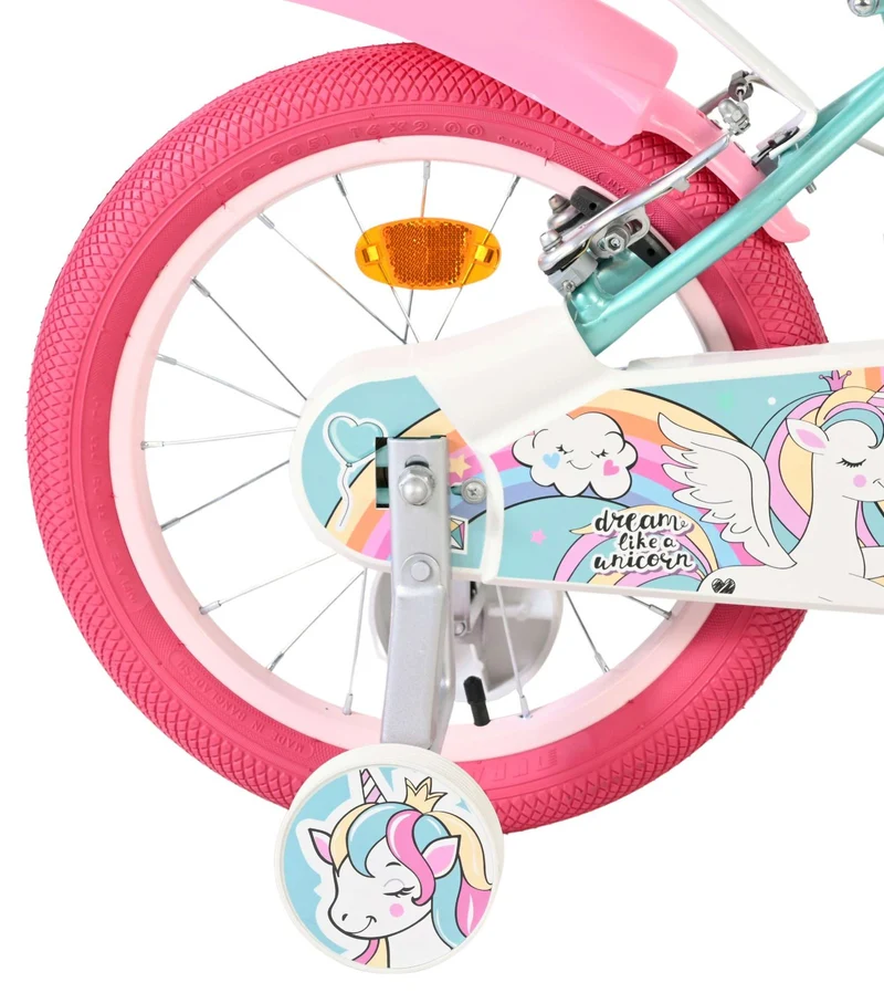 Volare Unicorn Kinderfahrrad 16 Zoll Grün mit Handbremsen und Stützrädern