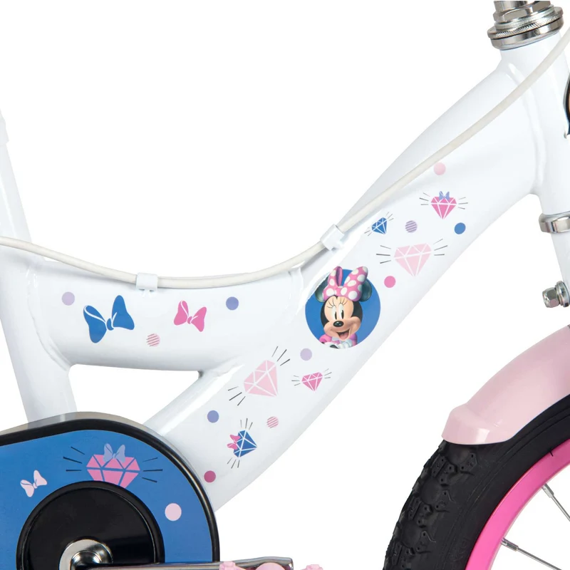 Volare Disney Minnie Mouse Kinderfahrrad 14 Zoll Weiß-Rosa mit Handbremsen