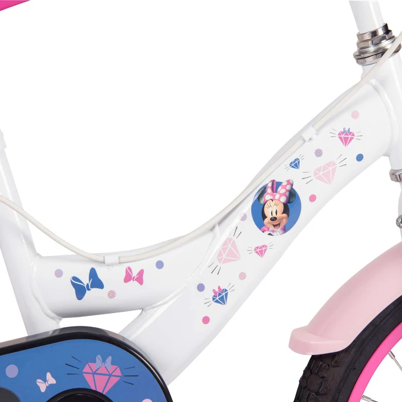 Volare Disney Minnie Kinderfahrrad 16 Zoll Weiß-Rosa mit zwei Handbremsen und Stützrädern