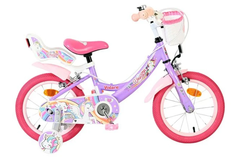 Volare Unicorn Kinderfahrrad 14 Zoll für Mädchen mit zwei Handbremsen und Einhorn-Design