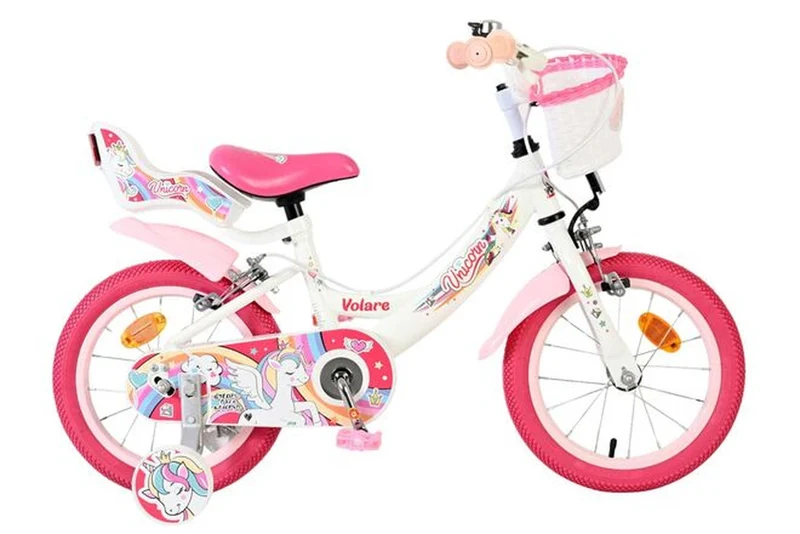 Volare Unicorn Kinderfahrrad für Mädchen, 14 Zoll, Weiß, Zwei Handbremsen