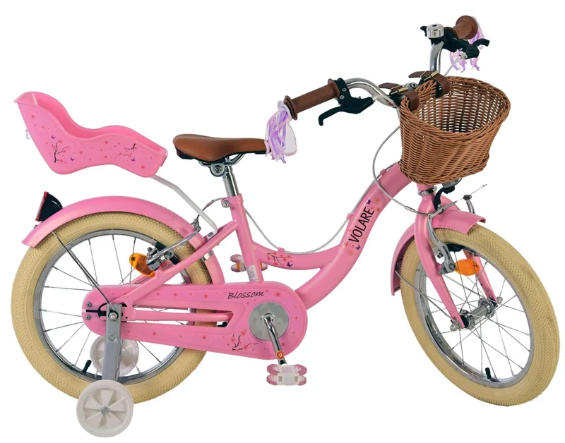Volare Blossom Kinderfahrrad Mädchen 16 Zoll Rosa mit zwei Handbremsen und Weidenkorb