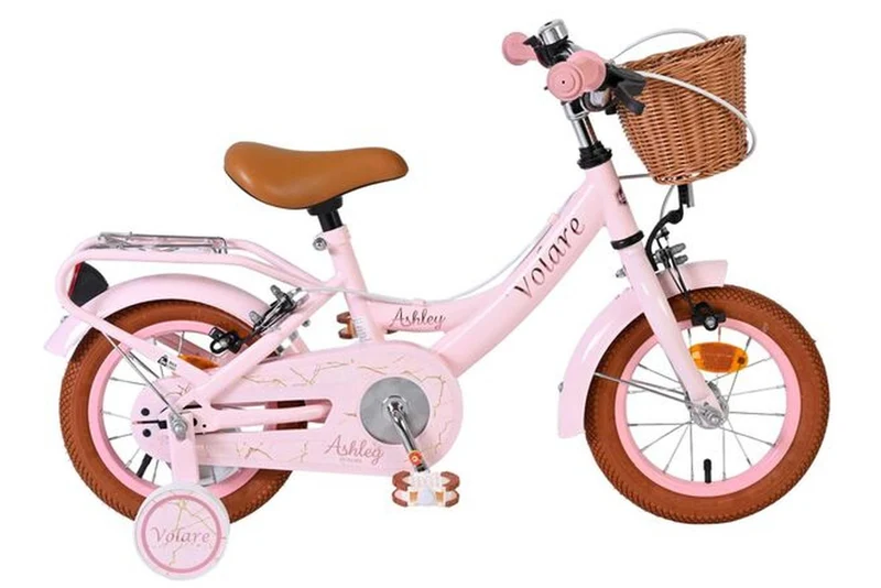 Volare Ashley Kinderfahrrad Mädchen 12 Zoll Rosa mit zwei Handbremsen, Stützrädern und Korb