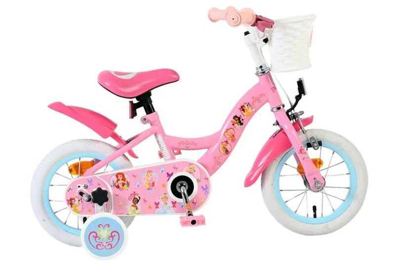 Volare Magic Royals Kinderfahrrad Mädchen 12 Zoll Rosa mit Korb Stützrädern und Sicherheitsbremsen