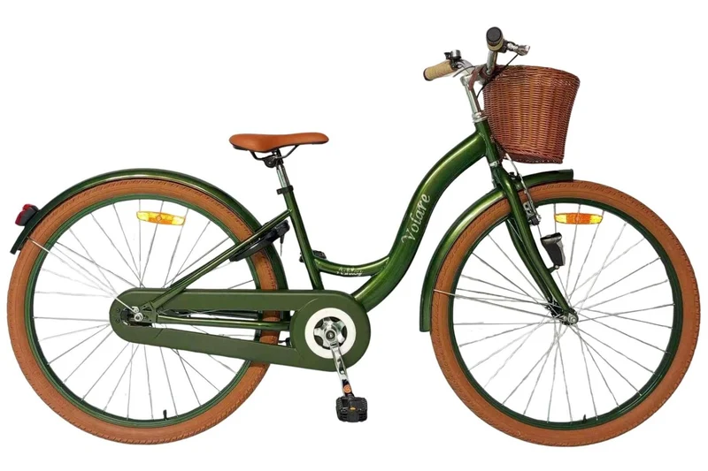 Volare Ashley Kinderfahrrad 24 Zoll für Mädchen in Grün mit Korb, Licht, Schloss und verstellbarem Lenker