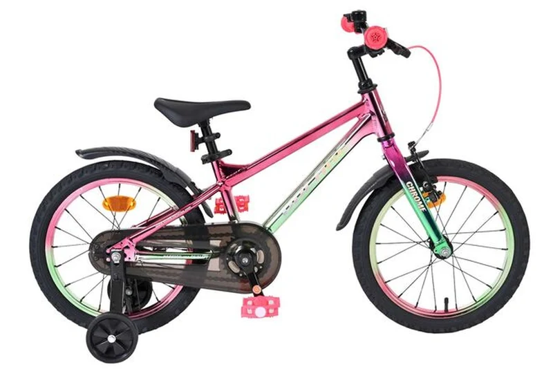 Volare Chrome Kinderfahrrad Uni 16 Zoll Rosa Grün mit Stützrädern und Handbremse