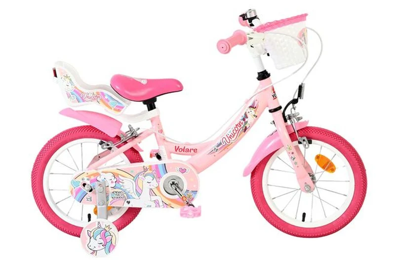Volare Unicorn Kinderfahrrad Mädchen 14 Zoll Rosa mit zwei Handbremsen und Stützrädern