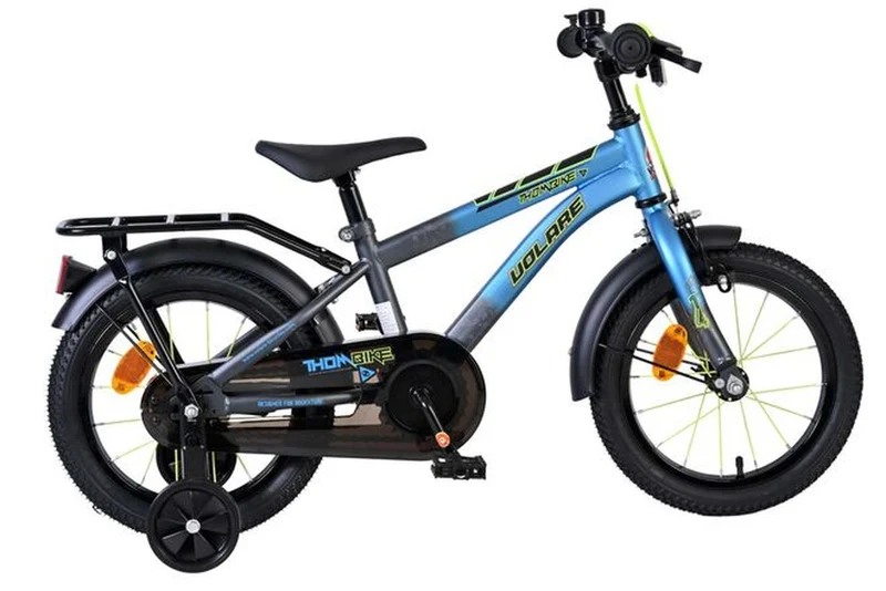 Volare Thombike Kinderfahrrad für Jungen, 14 Zoll, Blau/Grau, mit Stützrädern, Handbremse und Rücktrittbremse