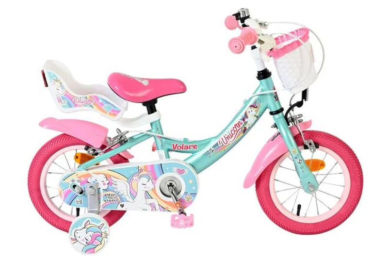 Volare Unicorn Kinderfahrrad Mädchen 12 Zoll Grün mit zwei Handbremsen und Einhorn-Design