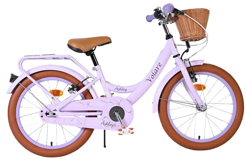 Volare Ashley Kinderfahrrad Mädchen 18 Zoll Lila mit zwei Handbremsen, Korb und Ständer
