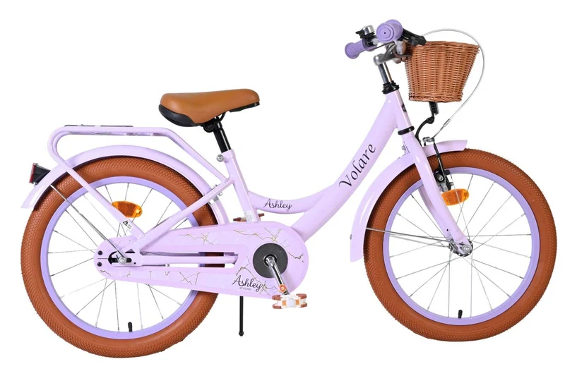 Volare Ashley Kinderfahrrad Mädchen 18 Zoll Lila mit Korb, Gepäckträger, Rücktrittbremse und Handbremse