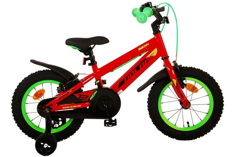 Volare Rocky Jungen Kinderfahrrad 14 Zoll Rot mit zwei Handbremsen und Stützrädern
