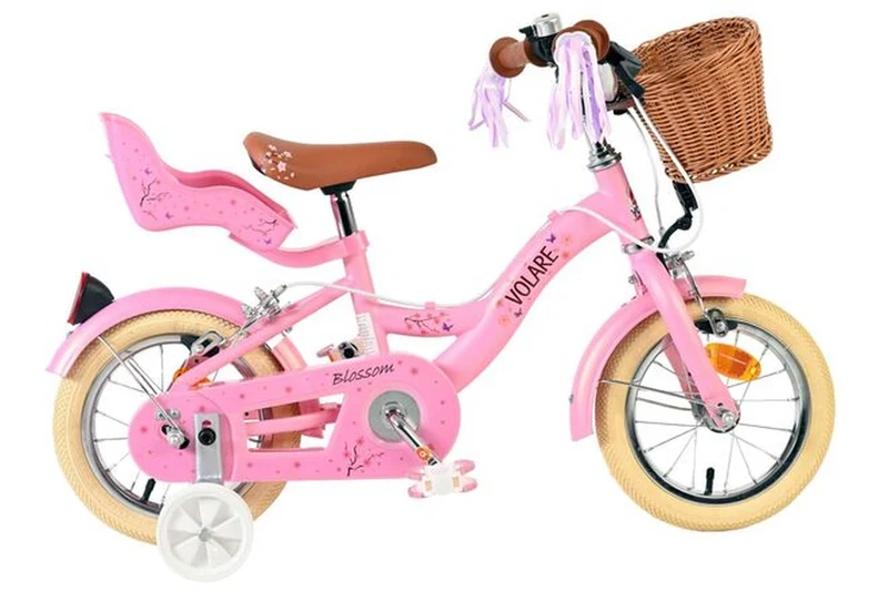 Volare Blossom Kinderfahrrad Mädchen 12 Zoll Rosa mit zwei Handbremsen und Puppensitz