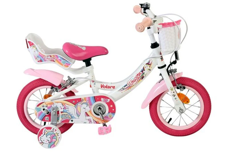 Volare Unicorn Kinderfahrrad 12 Zoll Weiß für Mädchen – Zwei Handbremsen – Einhorn-Design – Alter 3-4 Jahre