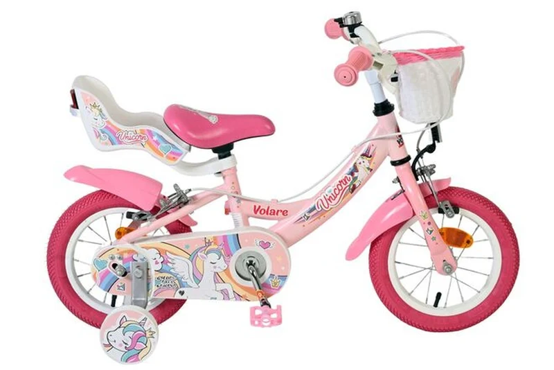 Volare Unicorn Kinderfahrrad - Mädchen - 12 Zoll - Rosa - Zwei Handbremsen