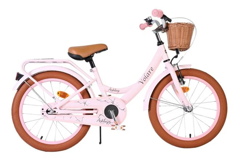 Volare Ashley Kinderfahrrad Mädchen 18 Zoll Rosa – robuster Stahlrahmen, Rücktritt- und Handbremse, höhenverstellbar, mit Frontkorb und Gepäckträger, für 4–7 Jahre