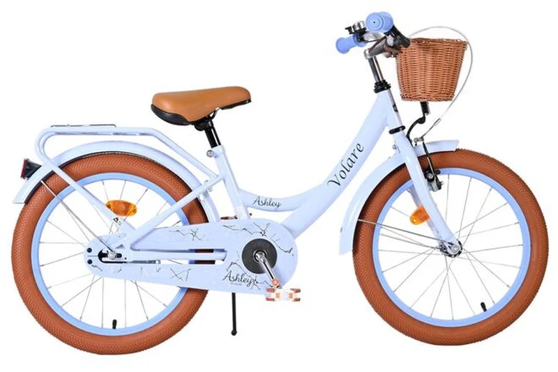 Volare Ashley Kinderfahrrad Mädchen 18 Zoll Pastellblau – Rücktritt- & Handbremse, Frontkorb, Ständer