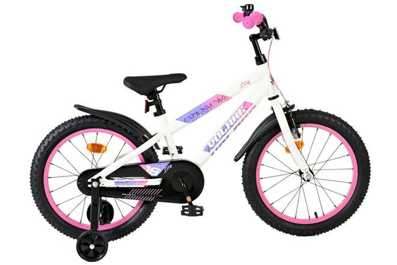 Volare Lily Kinderfahrrad Mädchen 18 Zoll Weiß mit Rosa & Lila Akzenten für 4-7 Jahre - 85% teilmontiert