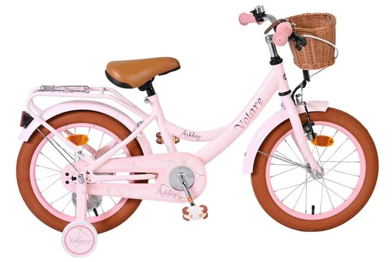 Volare Ashley Kinderfahrrad Mädchen 16 Zoll Rosa – Rücktritt- & Handbremse, abnehmbare Stützräder, Korb