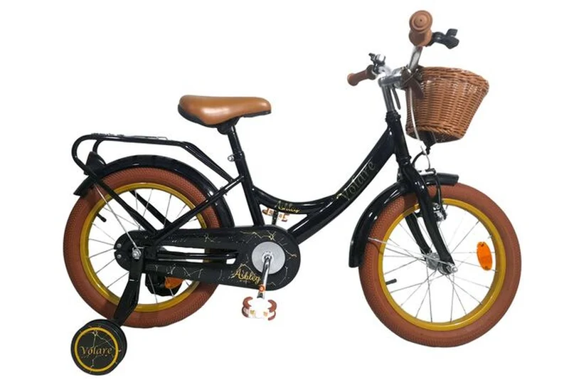 Volare Ashley Kinderfahrrad – Mädchen – 16 Zoll – Schwarz – mit Rücktrittbremse & abnehmbaren Stützrädern