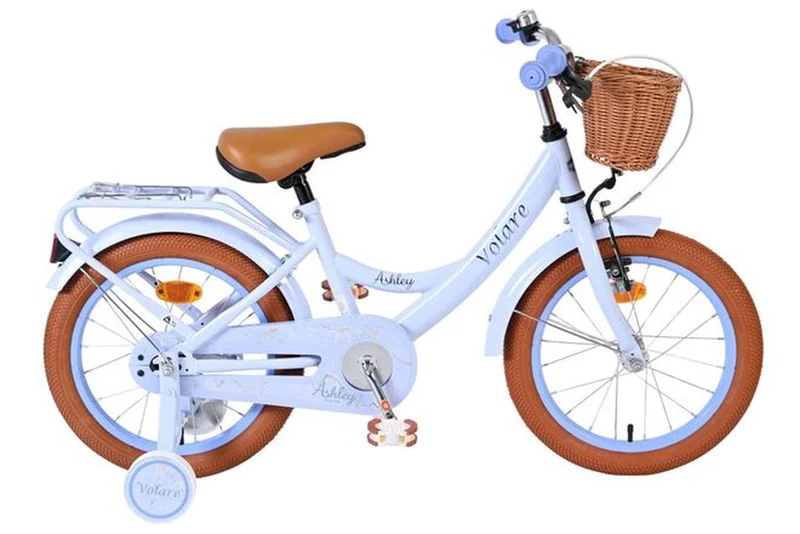 Volare Ashley Kinderfahrrad Mädchen 16 Zoll Pastellblau mit Korb und abnehmbaren Stützrädern