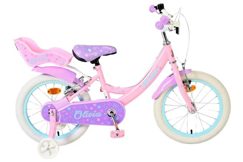 Volare Olivia Kinderfahrrad Mädchen 16 Zoll Rosa – zwei Handbremsen, geschlossener Kettenschutz, Luftreifen, Aluminiumfelgen