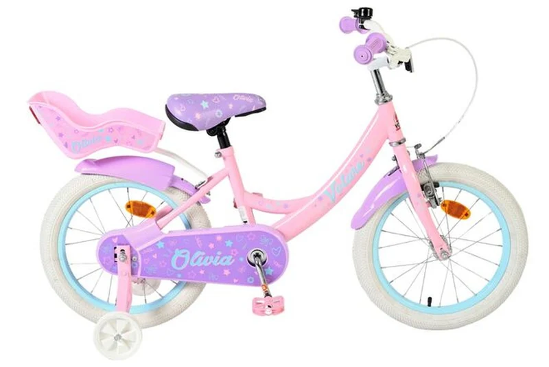 Volare Olivia Kinderfahrrad Mädchen 16 Zoll Rosa mit Puppensitz, abnehmbaren Stützrädern und geschlossenem Kettenschutz