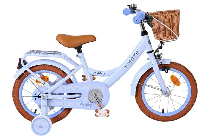 Volare Ashley Kinderfahrrad – Mädchen – 14 Zoll – Pastellblau – Rücktritt- & Handbremse, abnehmbare Stützräder