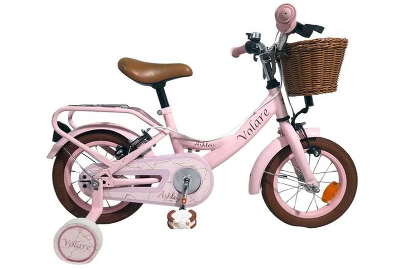 Volare Ashley Kinderfahrrad für Mädchen 14 Zoll Rosa – zwei Handbremsen, Frontkorb, Stahlfelgen