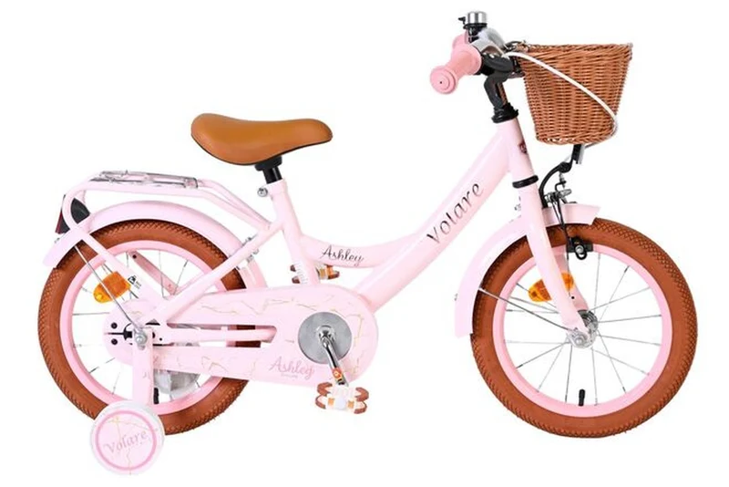 Volare Ashley Kinderfahrrad 14 Zoll Rosa – Mädchenfahrrad mit Rücktritt- und Handbremse, abnehmbaren Stützrädern und geschlossenem Kettenschutz