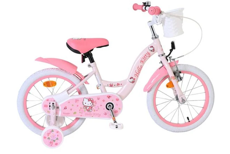 Volare Hello Kitty Kinderfahrrad Mädchen 16 Zoll Rosa mit Korb und Stützrädern