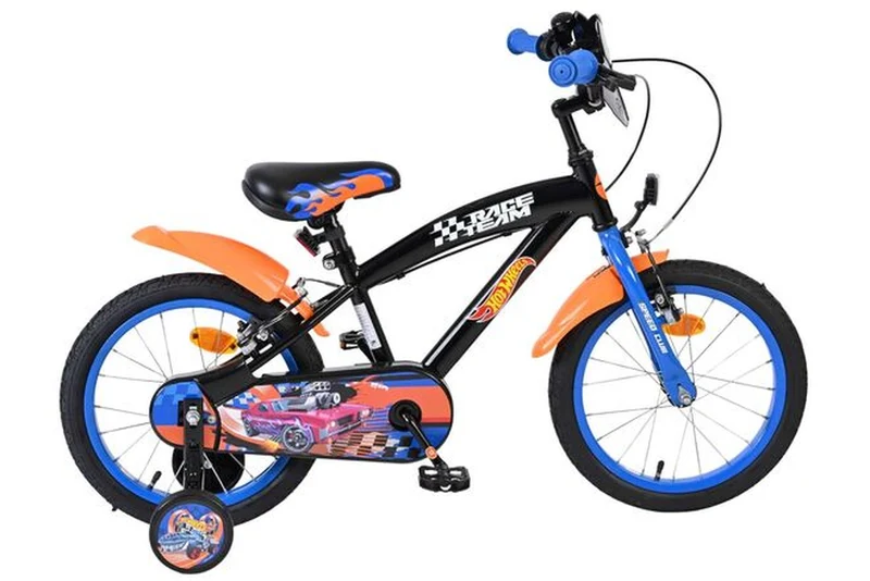 Volare Hot Wheels Kinderfahrrad 16 Zoll Jungenfahrrad Schwarz Orange Blau mit zwei Handbremsen