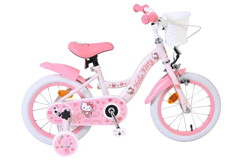Volare Hello Kitty Kinderfahrrad Mädchen 14 Zoll Rosa mit Stützrädern und Korb