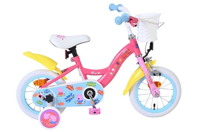Volare Peppa Kinderfahrrad für Mädchen 12 Zoll rosa mit Stützrädern und Handbremse