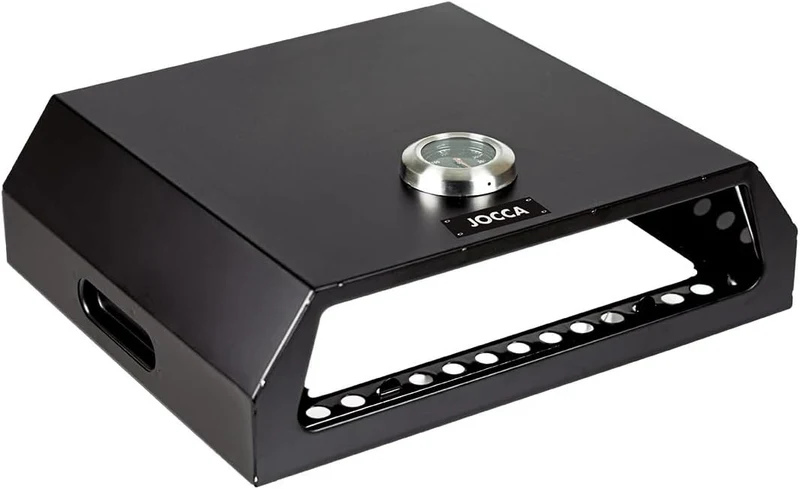 JOCCA Barbecue Pizzaofen Edelstahl für Gas- & Holzkohlegrill – Mini Pizza Box Top Box Grillaufsatz inkl. Pizzastein & Thermometer für die Grillparty