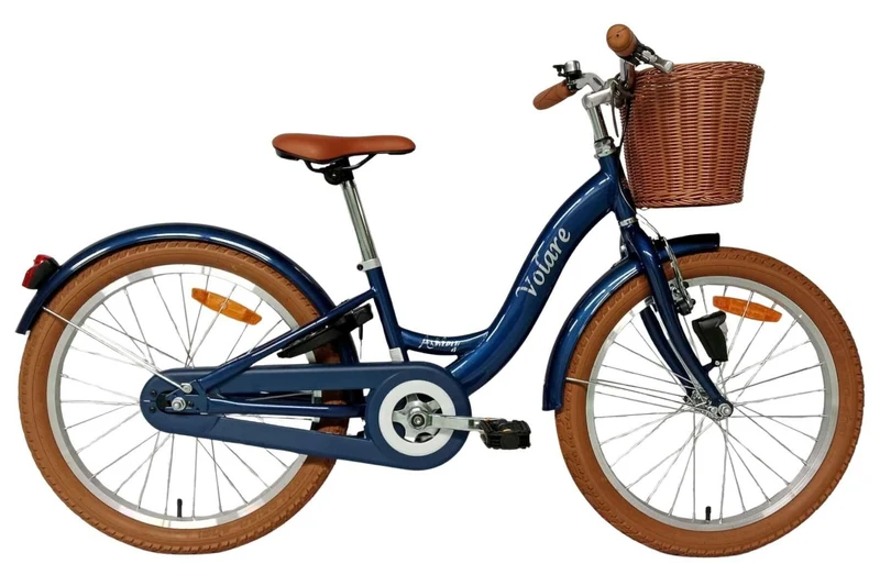 Volare Ashley Kinderfahrrad Mädchen 20 Zoll Dunkelblau mit Korb, Schloss und Beleuchtung